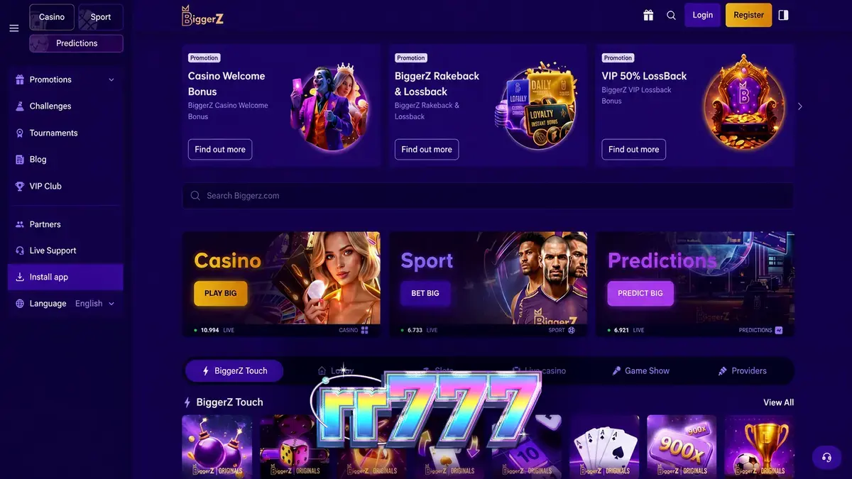 Tampilan antarmuka platform taruhan BiggerZ yang modern dan transparan
